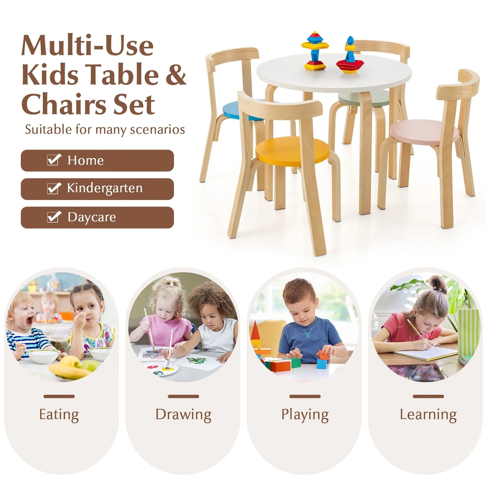 5 Piece Wooden Activity Table   Toy Blocks - Pastel