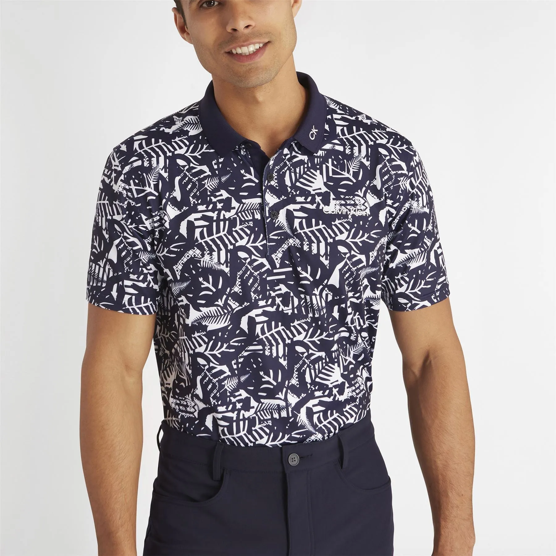 Abstract Print Stretch Polo White/Blue - SS24