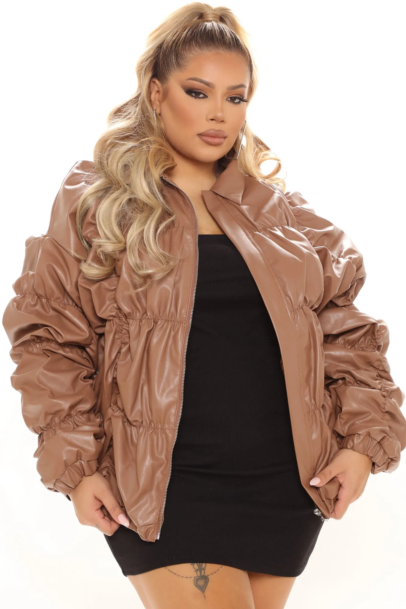 Ace of Shade Ruched Bomber Jacket - Taupe