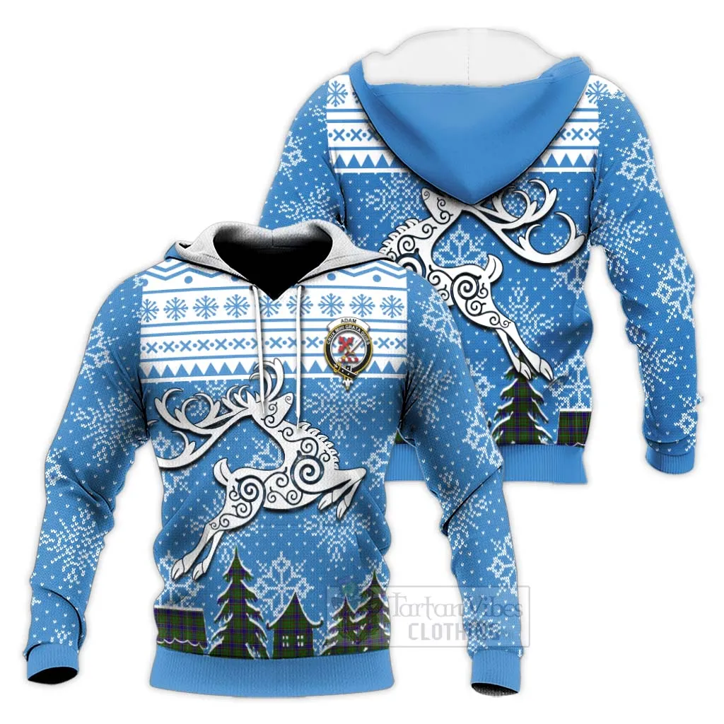 Adam Clan Christmas Knitted Hoodie Celtic Reindeer Style