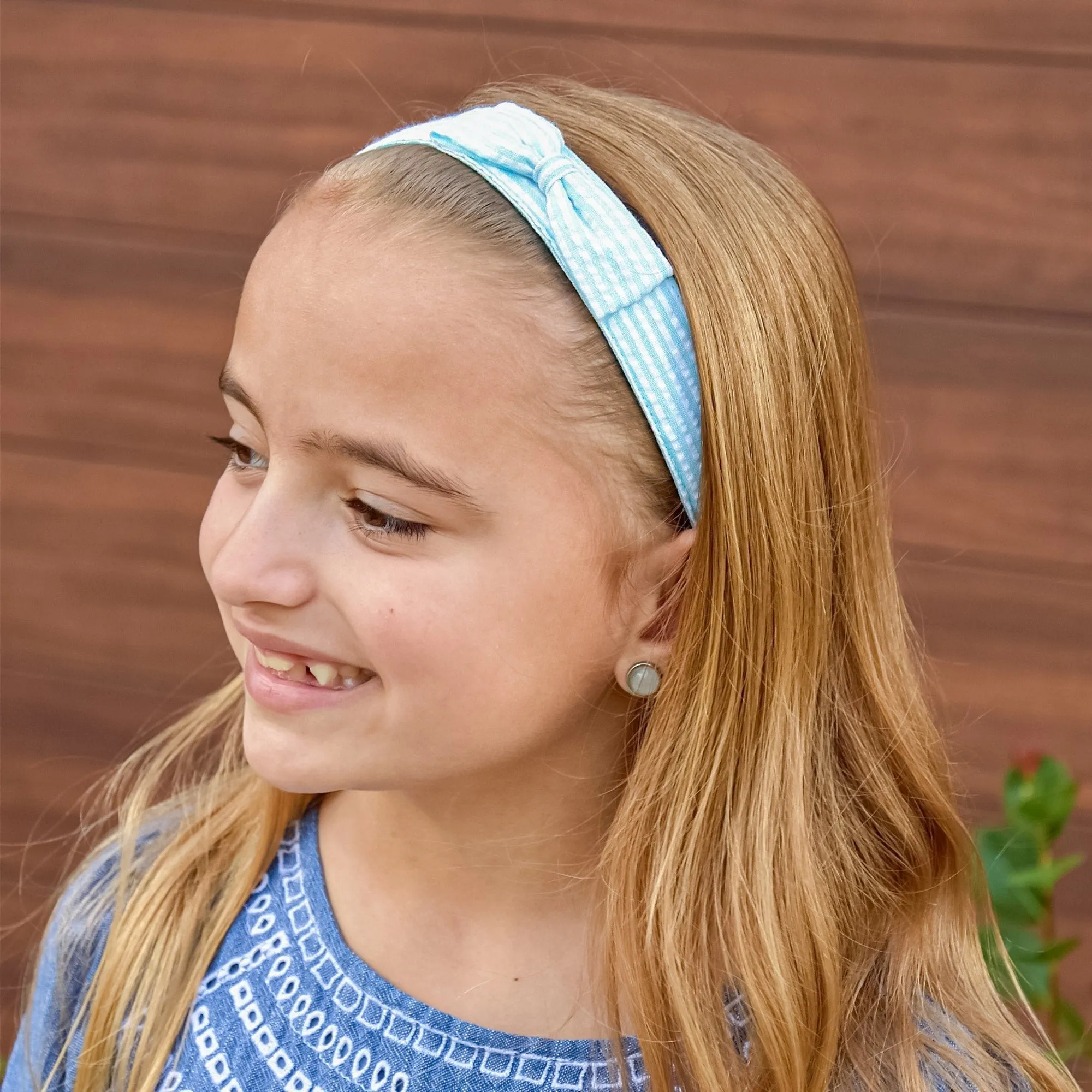 Adjustable No Slip Seersucker Bow Headbands - 4 Pack