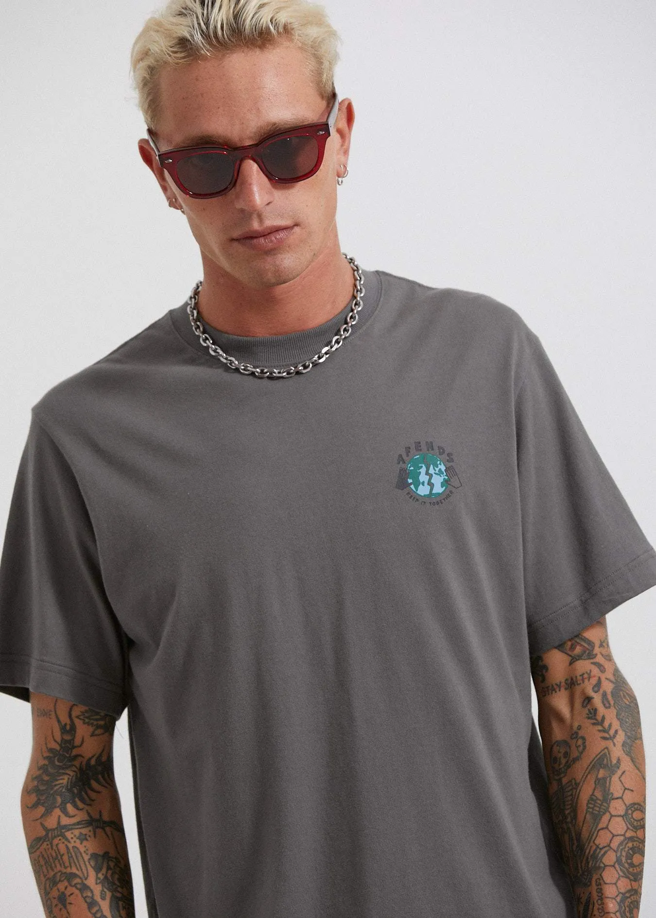 Afends Unisex Keep It Together - Unisex Retro Fit Tee - Gunmetal