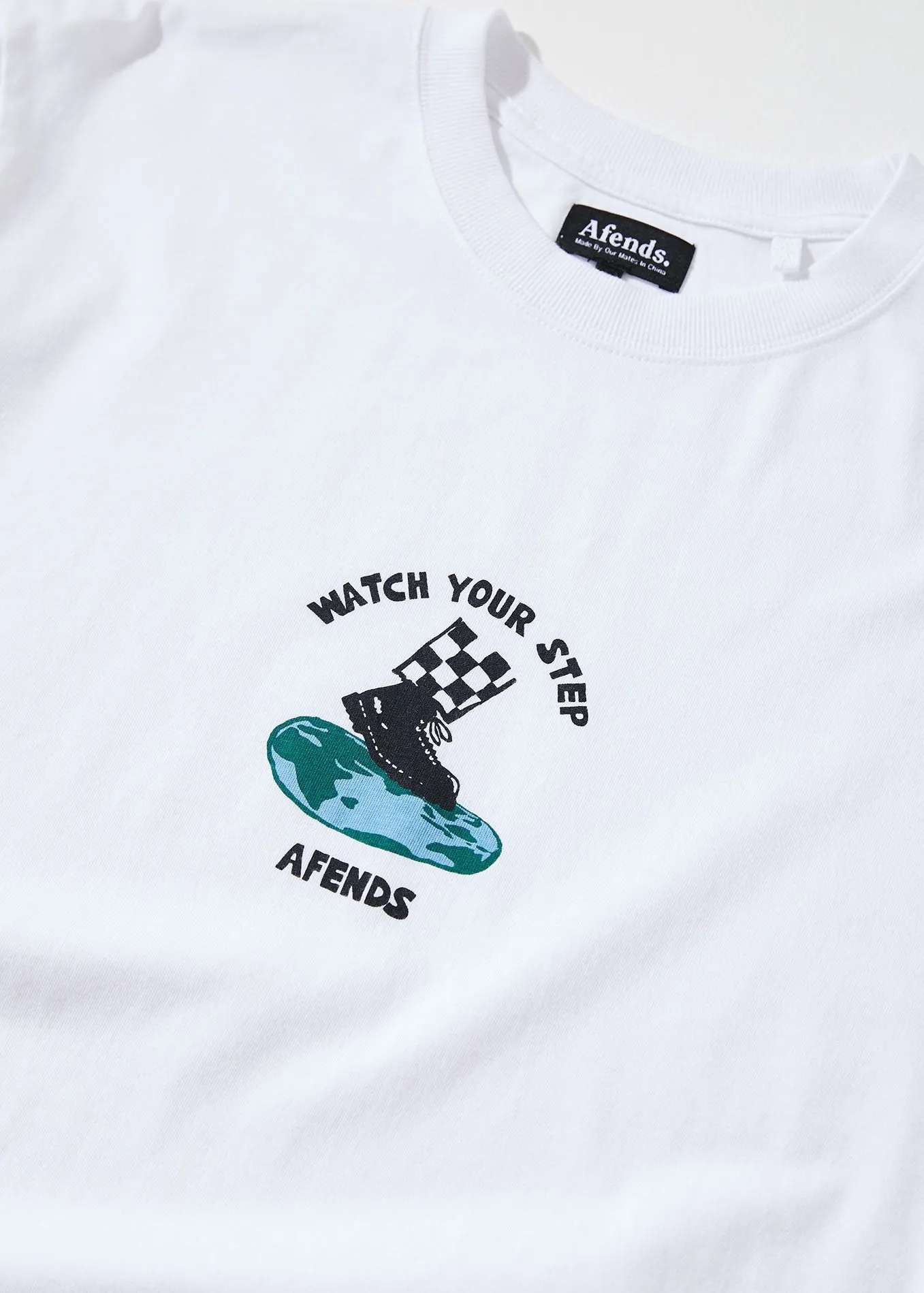 Afends Unisex Watch Your Step - Unisex Retro Fit Tee - White