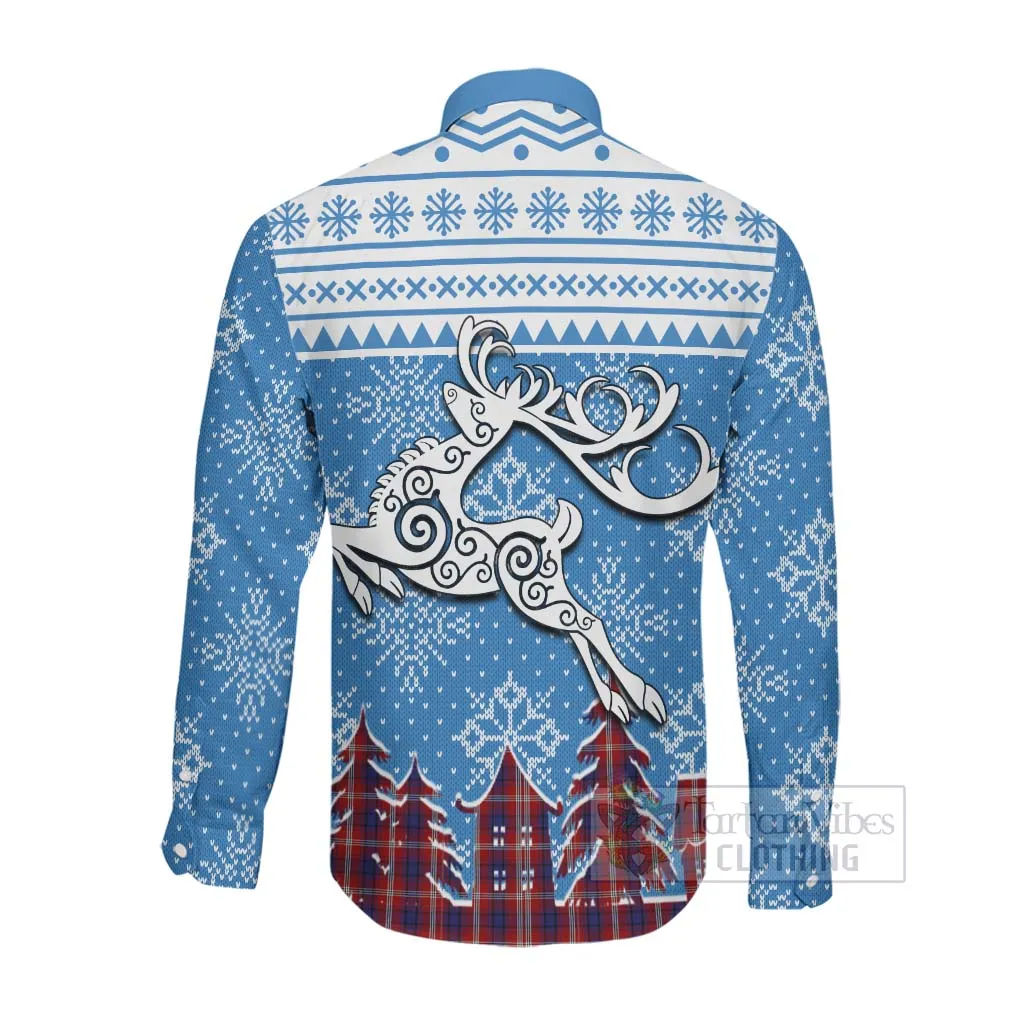 Ainslie Clan Christmas Long Sleeve Button Shirt Celtic Reindeer Style