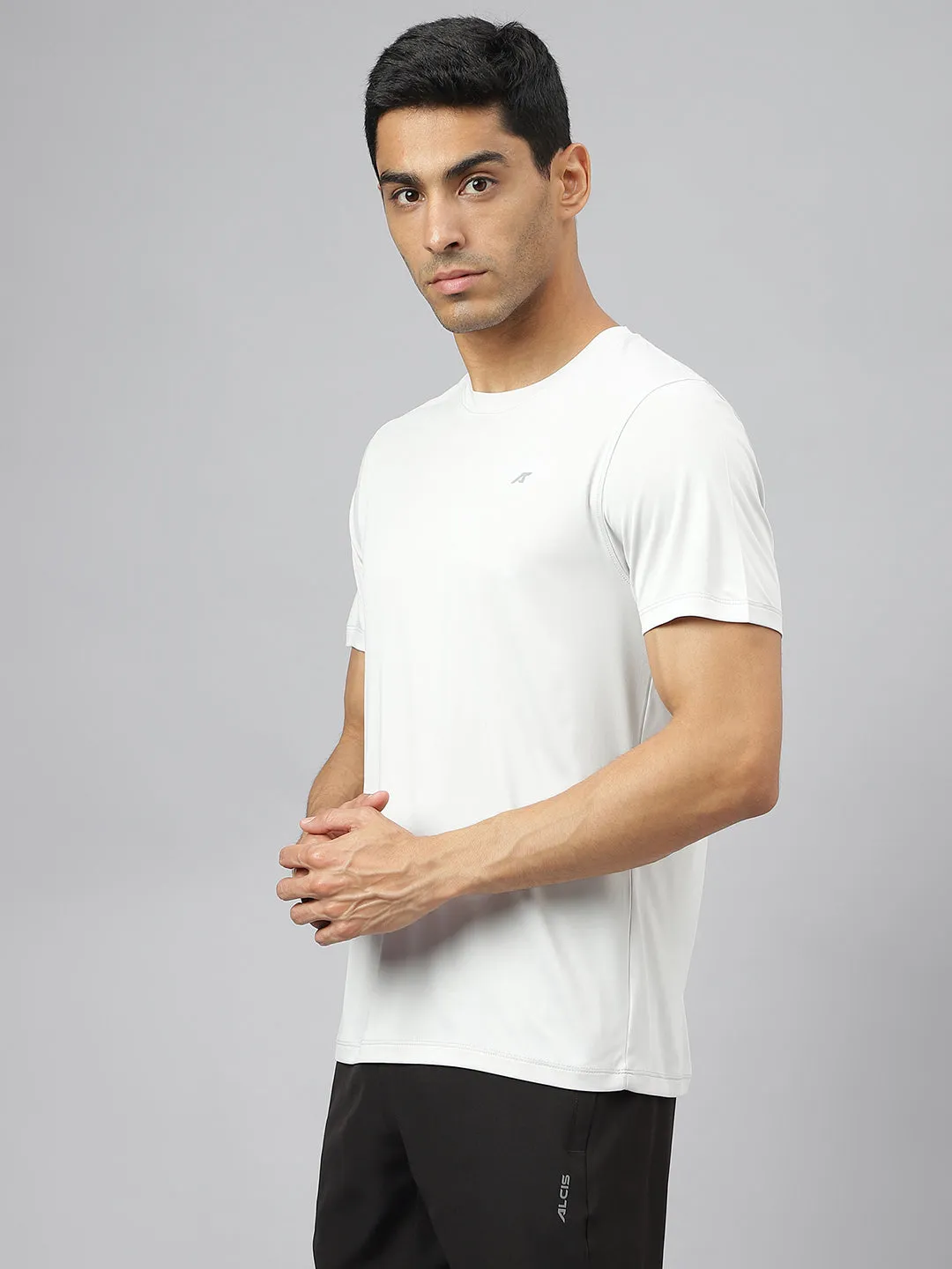 Alcis Men Light Grey Anti-Static Soft-Touch Slim-Fit Sports for All Round Neck Wonder T-Shirt