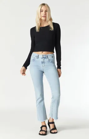 ANIKA CROP FLARE JEANS IN LIGHT RIPPED LA BLUE