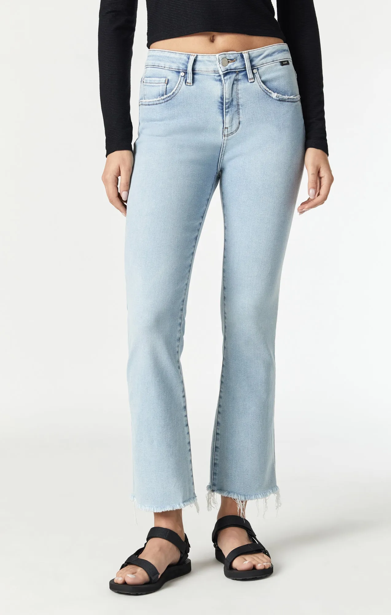 ANIKA CROP FLARE JEANS IN LIGHT RIPPED LA BLUE