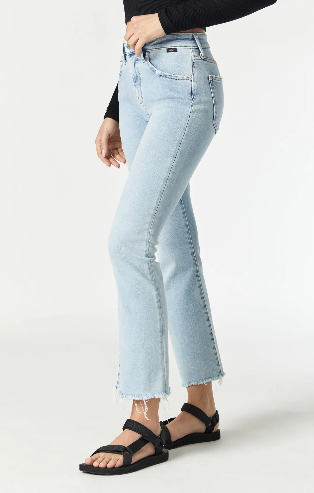 ANIKA CROP FLARE JEANS IN LIGHT RIPPED LA BLUE