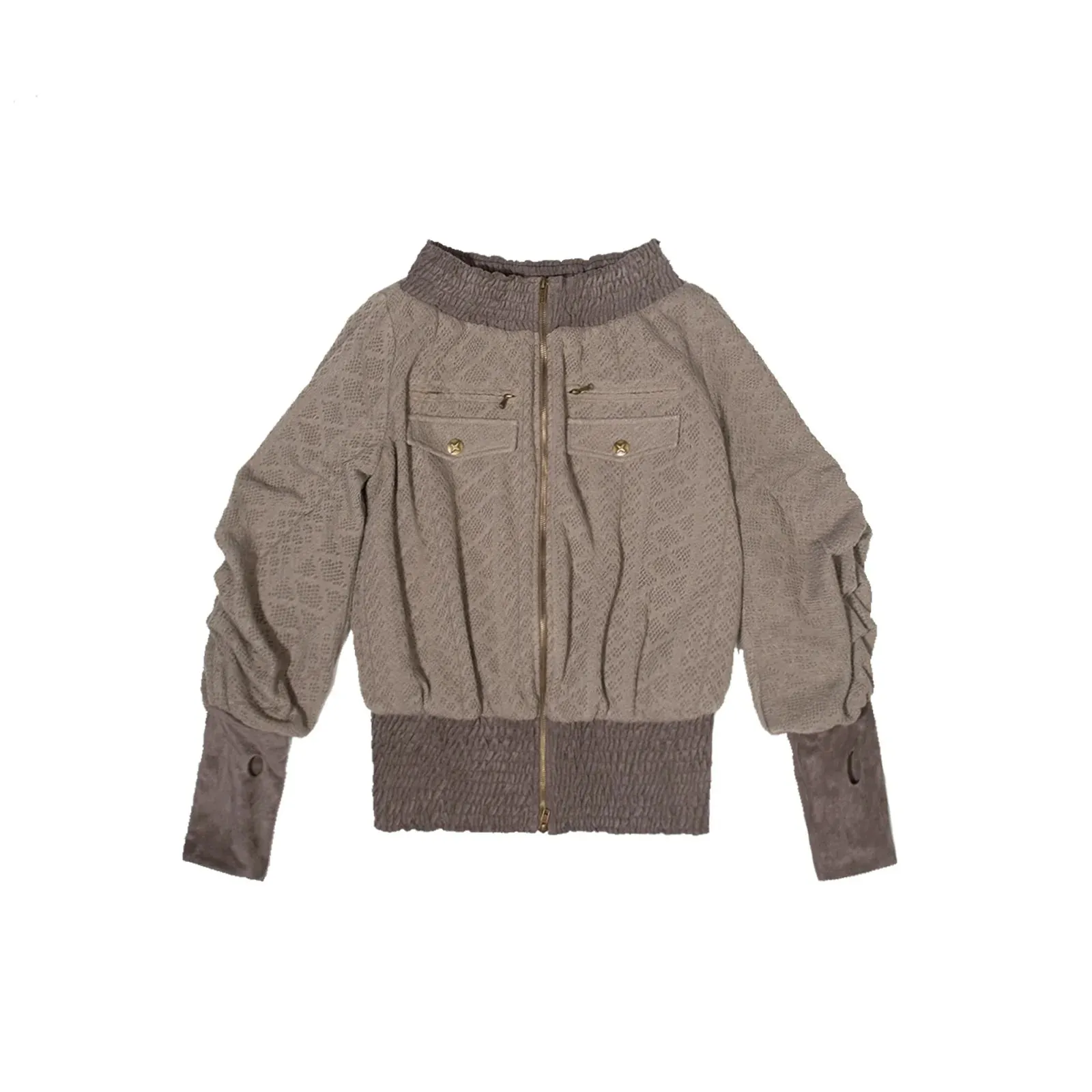 ARIADNAw Quilted Bomber Jacket with Ribbed Trim - Taupe (Women's)