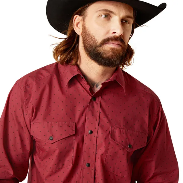 Ariat Clothing Men's Red Norwin Print Long Sleeve Western Shirt