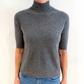 Ash Grey Cashmere Short Sleeved Turtle Neck Jumper Small