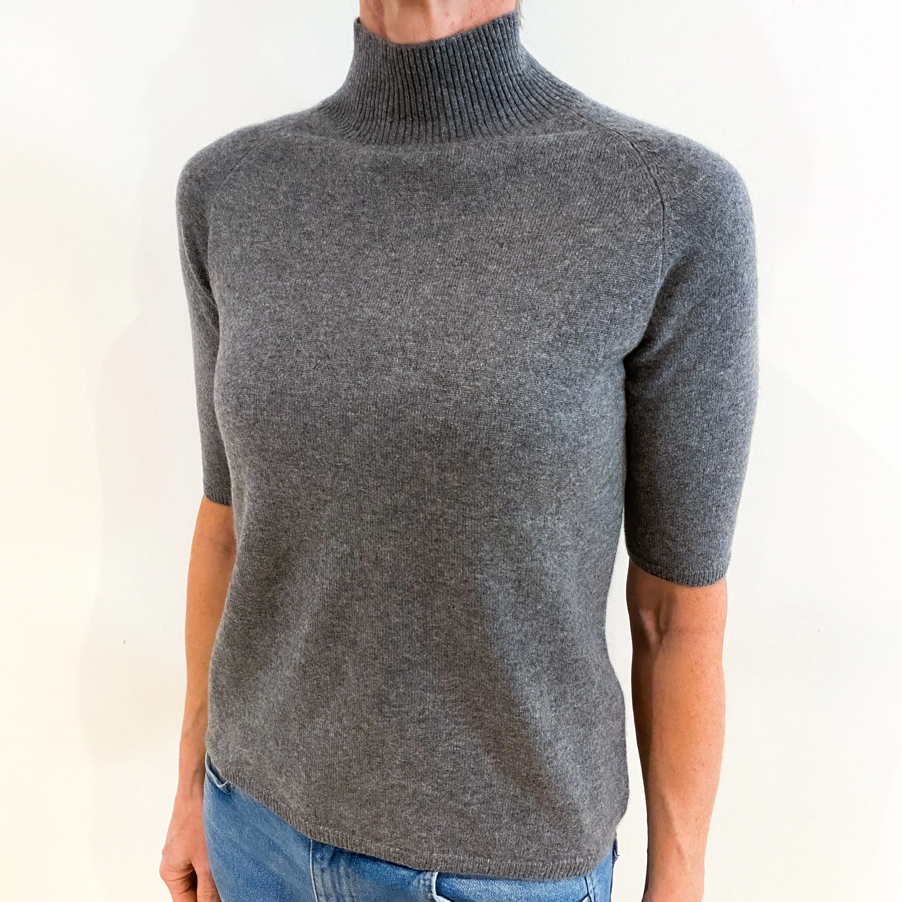 Ash Grey Cashmere Short Sleeved Turtle Neck Jumper Small