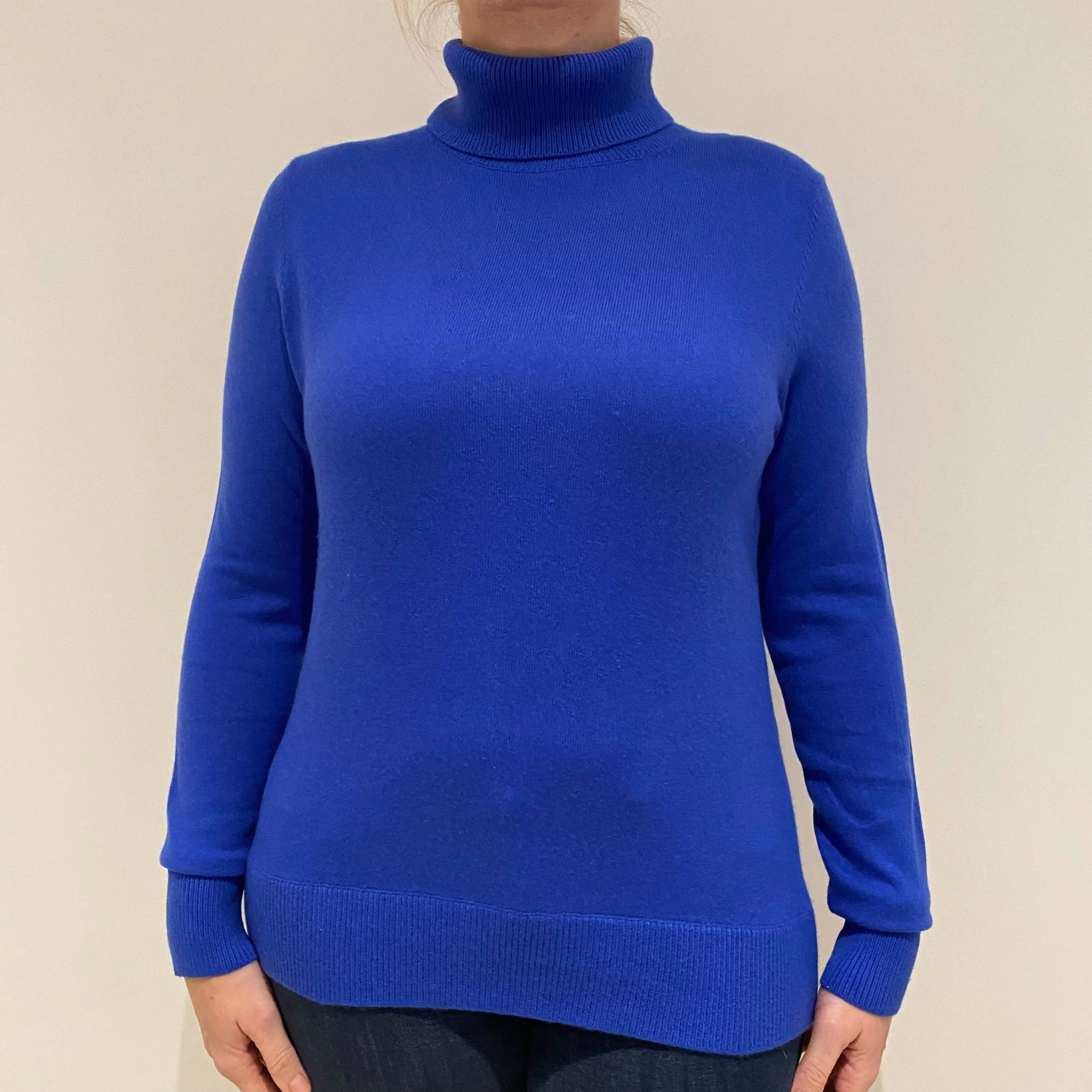 Azure Blue Cashmere Polo Neck Jumper Large