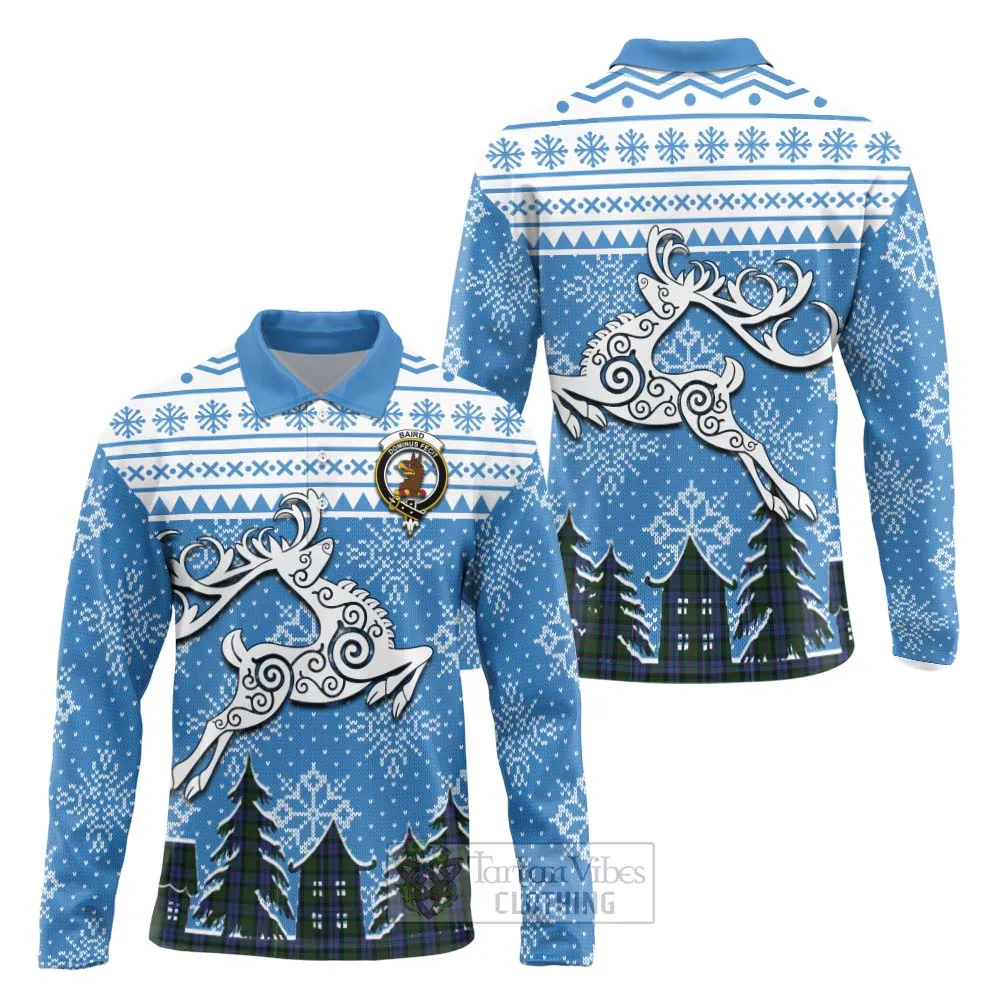 Baird Clan Christmas Long Sleeve Polo Shirt Celtic Reindeer Style