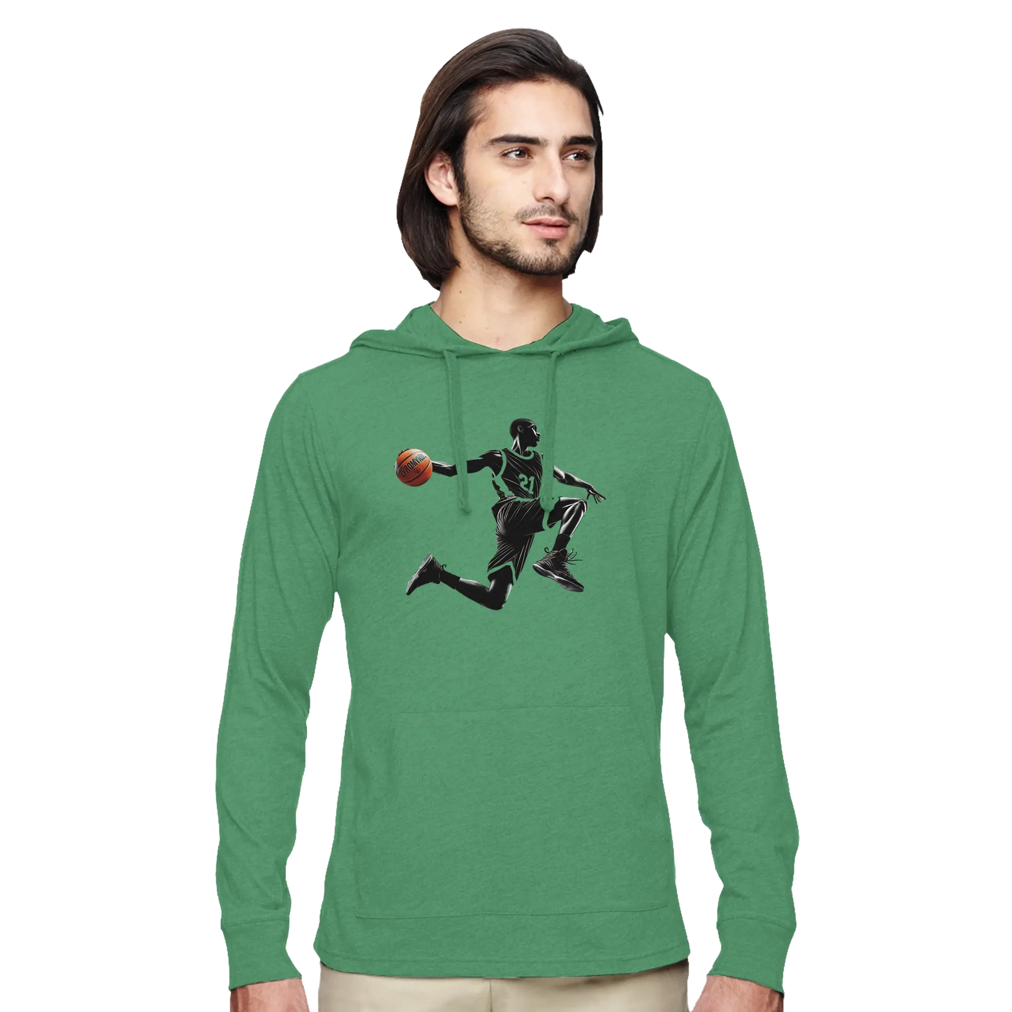 Basketball Player Mid-Air - Unisex Eco Blend Long-Sleeve Pullover Hooded T-Shirt | Econscious EC1085