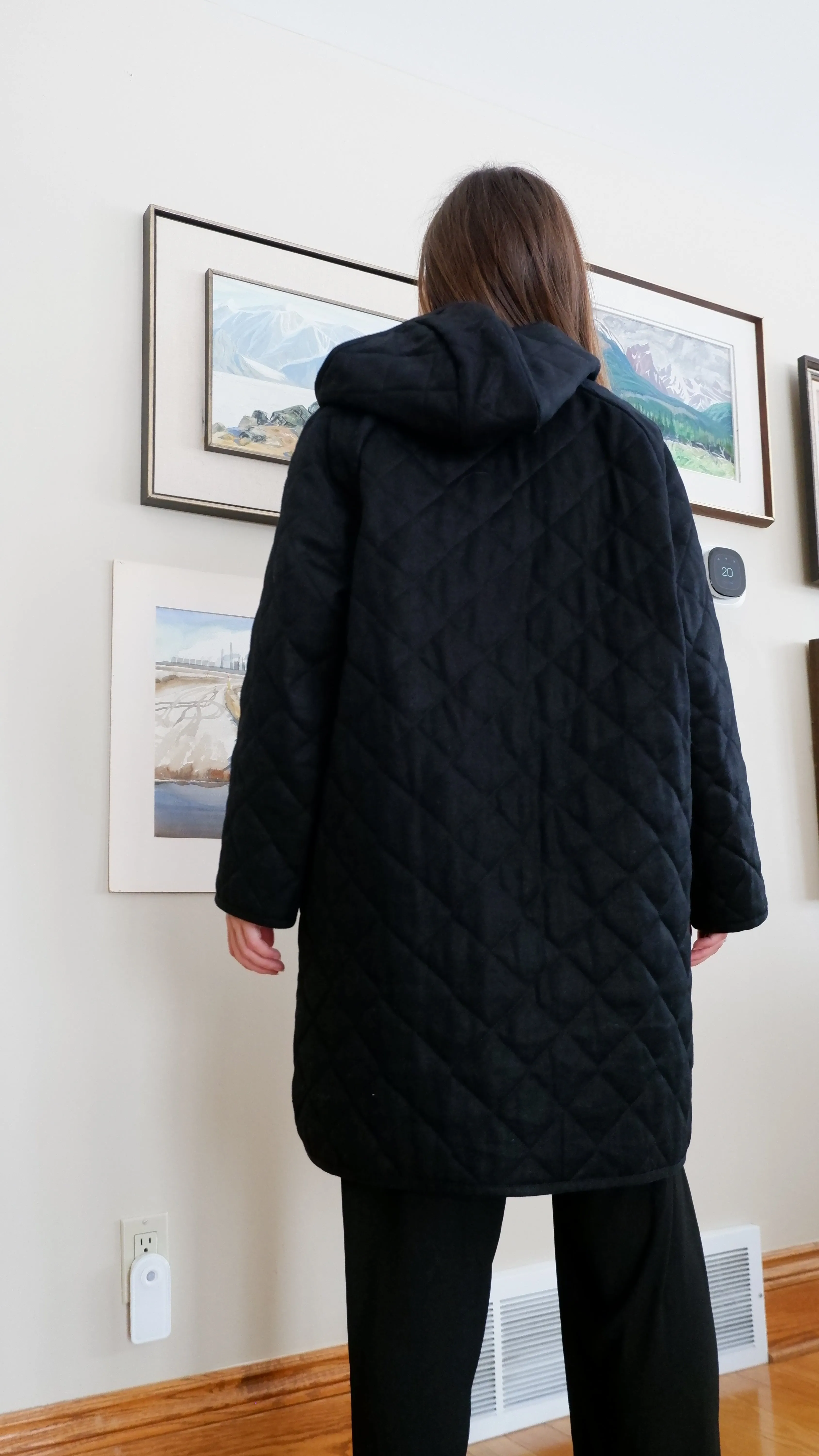 Beaton Black Quilted “Moving Coat” - L