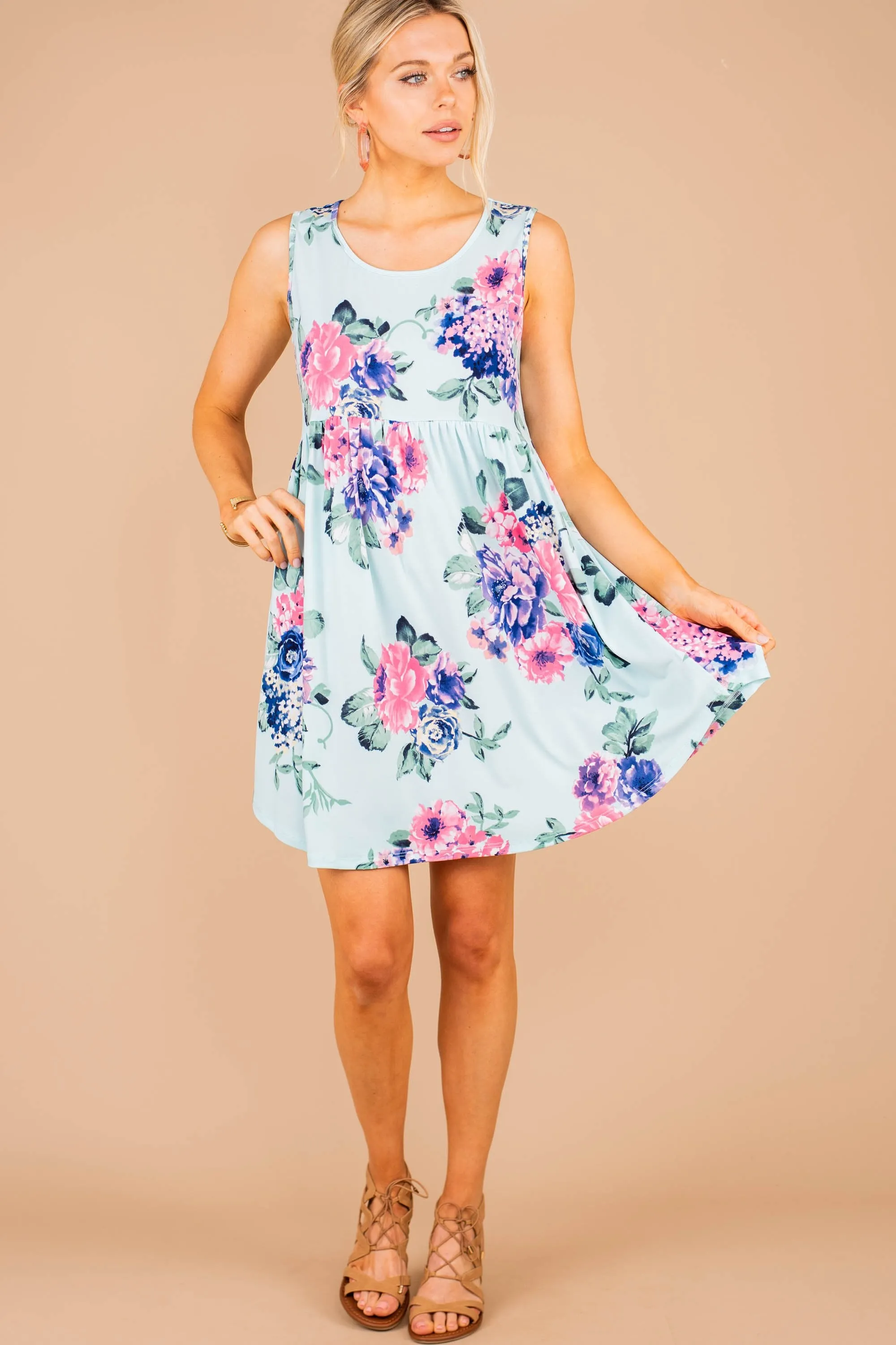 Beautifully In Bloom Mint Green Floral Tank Dress