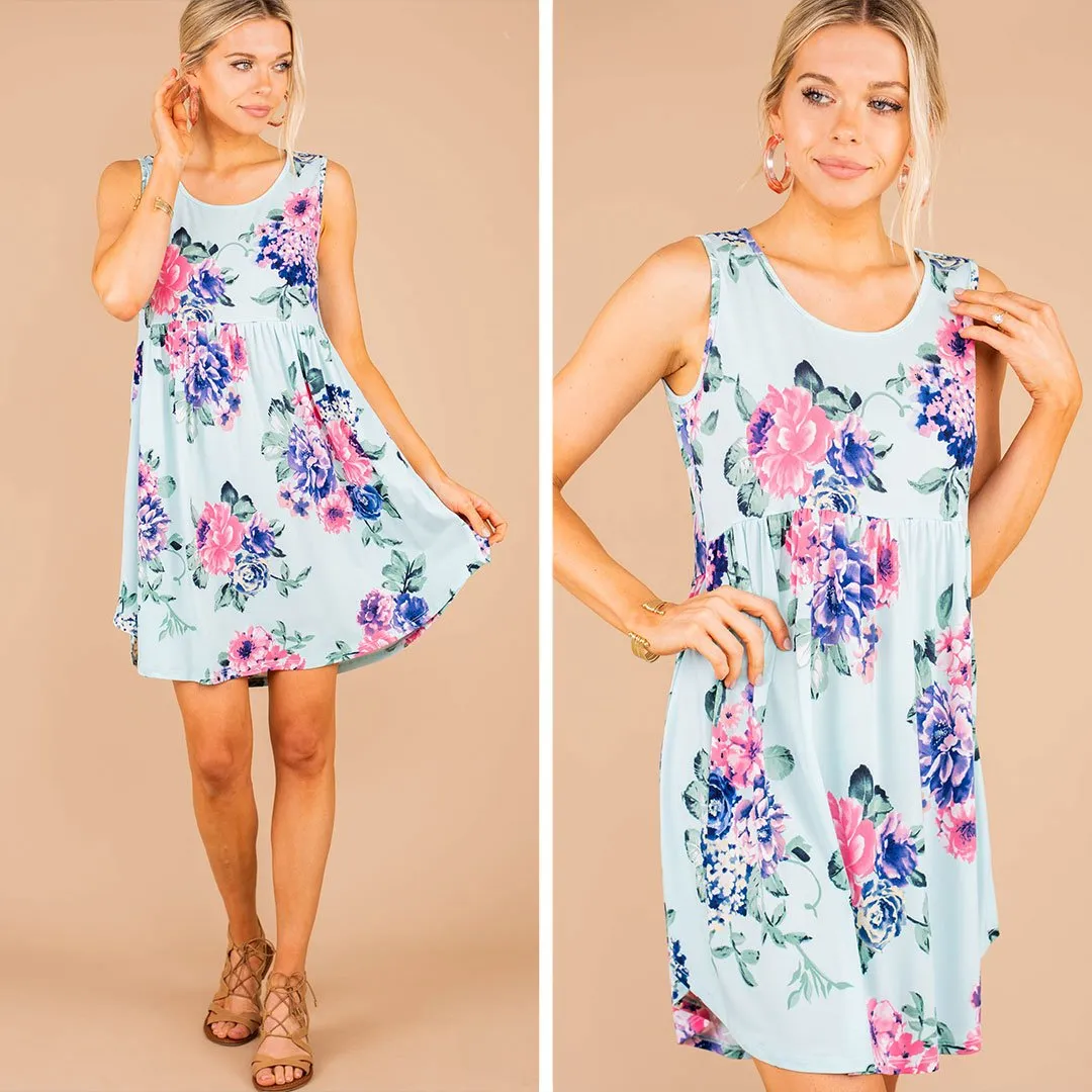 Beautifully In Bloom Mint Green Floral Tank Dress