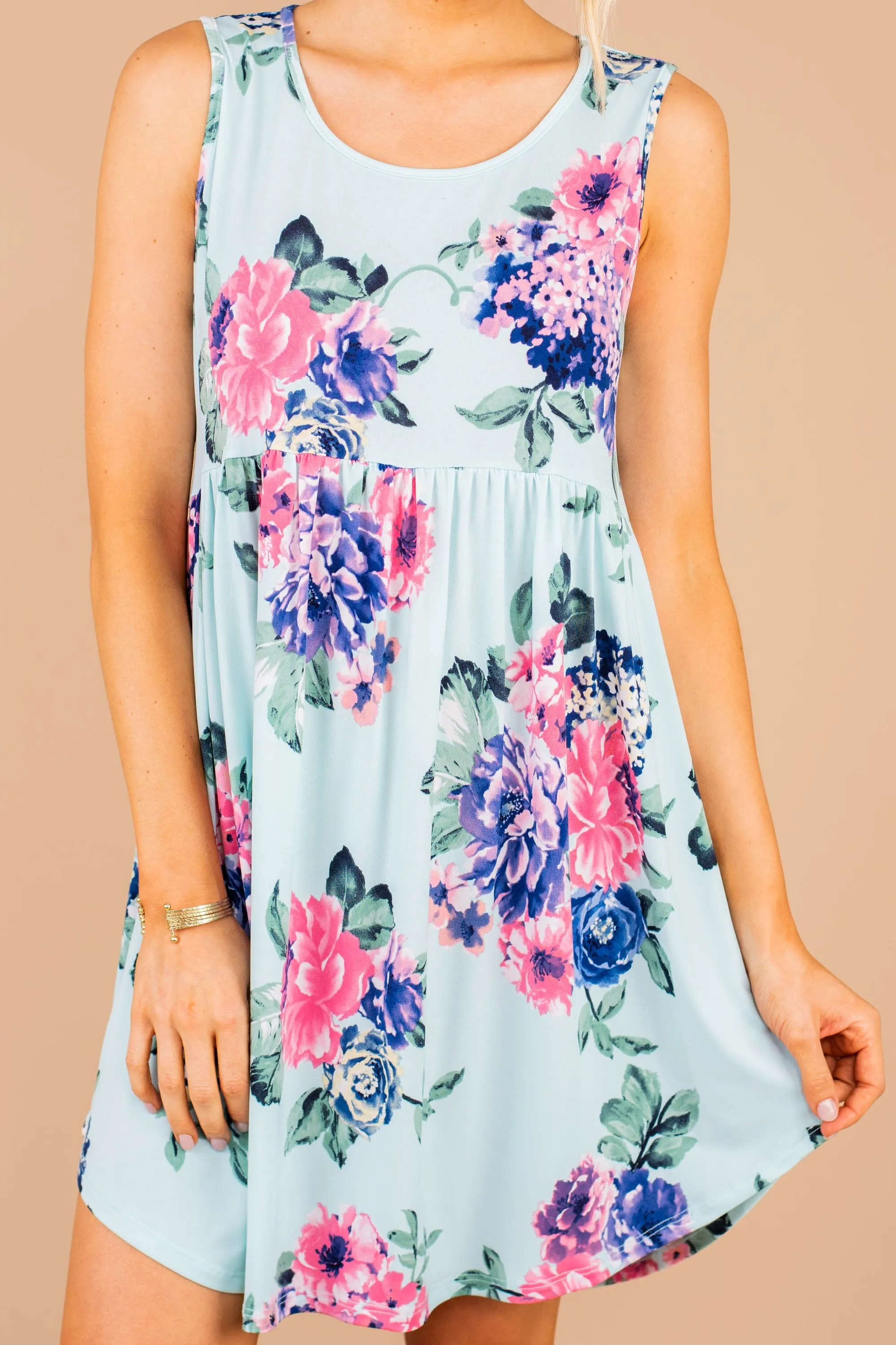 Beautifully In Bloom Mint Green Floral Tank Dress