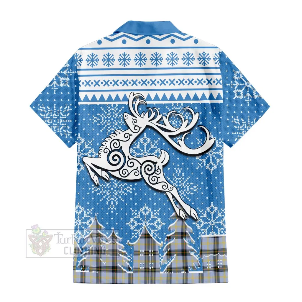 Bell Clan Christmas Short Sleeve Button Shirt Celtic Reindeer Style