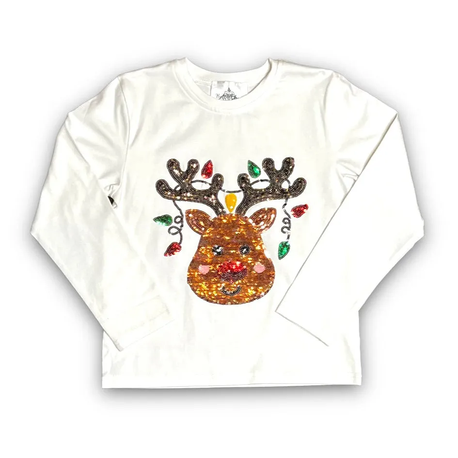 Belle Cher Reindeer Sequin Long Sleeve Shirt