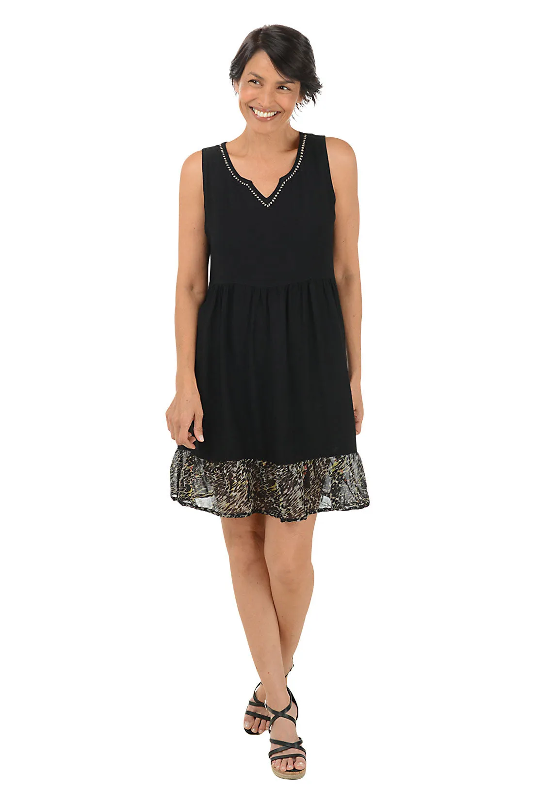 Black Animal Hem Sleeveless Babydoll Dress