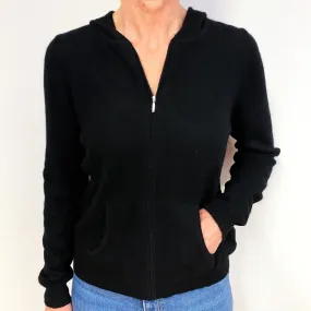 Black Cashmere Hoodie Cardigan with Pockets Medium