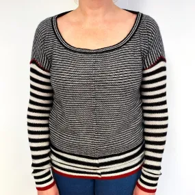 Black Cream Stripe Lightweight Cashmere Crew Neck Jumper Large