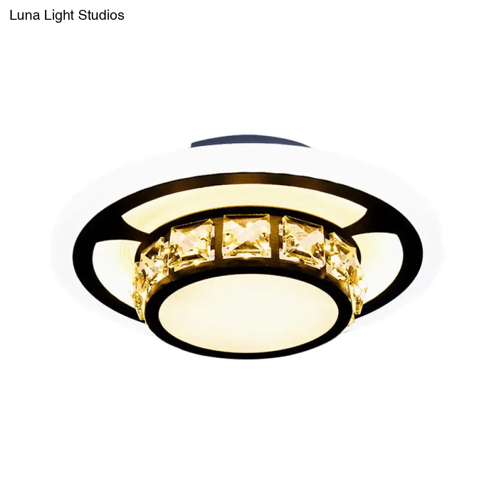 Black Crystal Block LED Flush Mount Ceiling Light for Doorway - Round/Square Simplicity