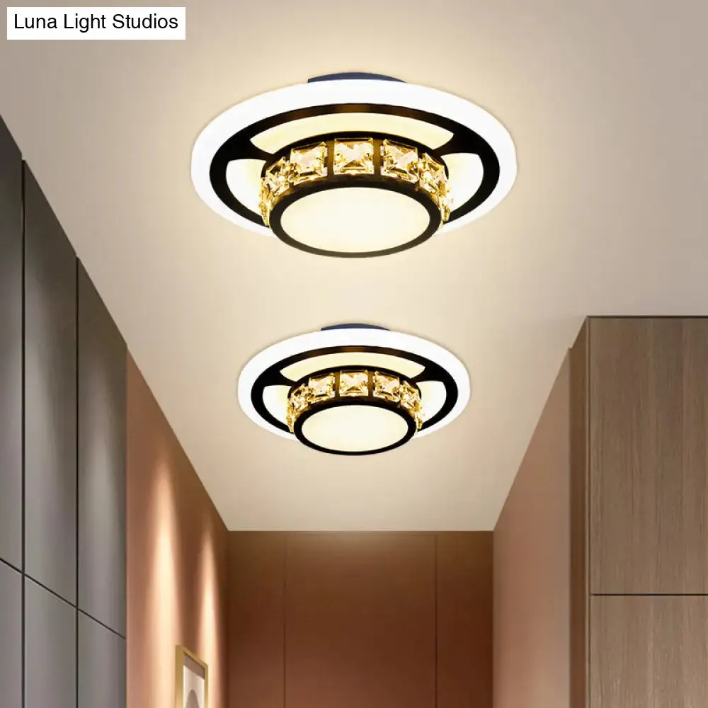 Black Crystal Block LED Flush Mount Ceiling Light for Doorway - Round/Square Simplicity