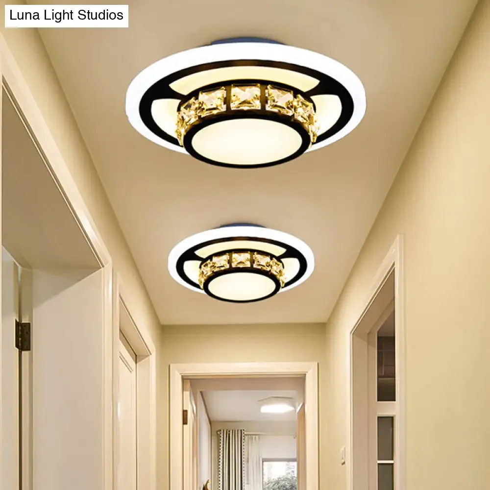 Black Crystal Block LED Flush Mount Ceiling Light for Doorway - Round/Square Simplicity