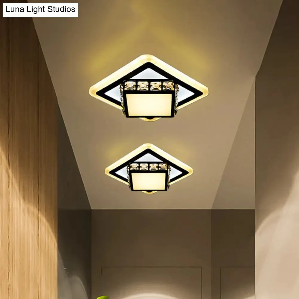 Black Crystal Block LED Flush Mount Ceiling Light for Doorway - Round/Square Simplicity