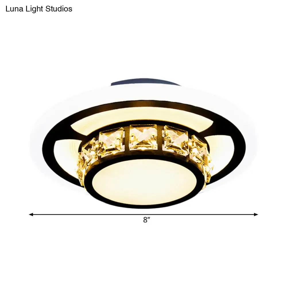 Black Crystal Block LED Flush Mount Ceiling Light for Doorway - Round/Square Simplicity