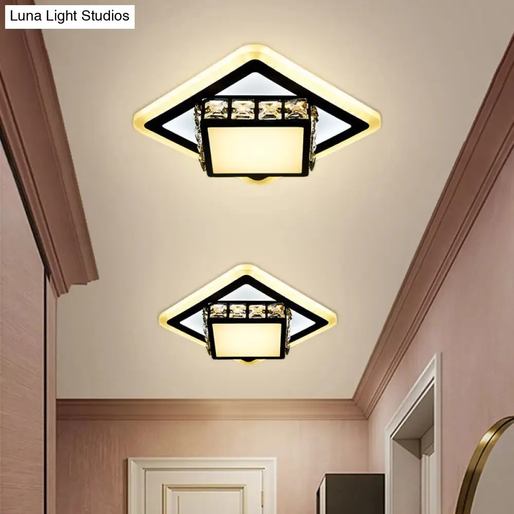 Black Crystal Block LED Flush Mount Ceiling Light for Doorway - Round/Square Simplicity