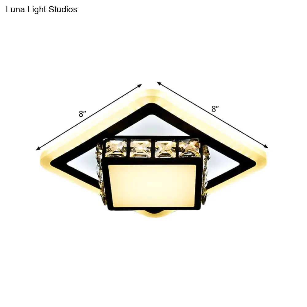 Black Crystal Block LED Flush Mount Ceiling Light for Doorway - Round/Square Simplicity