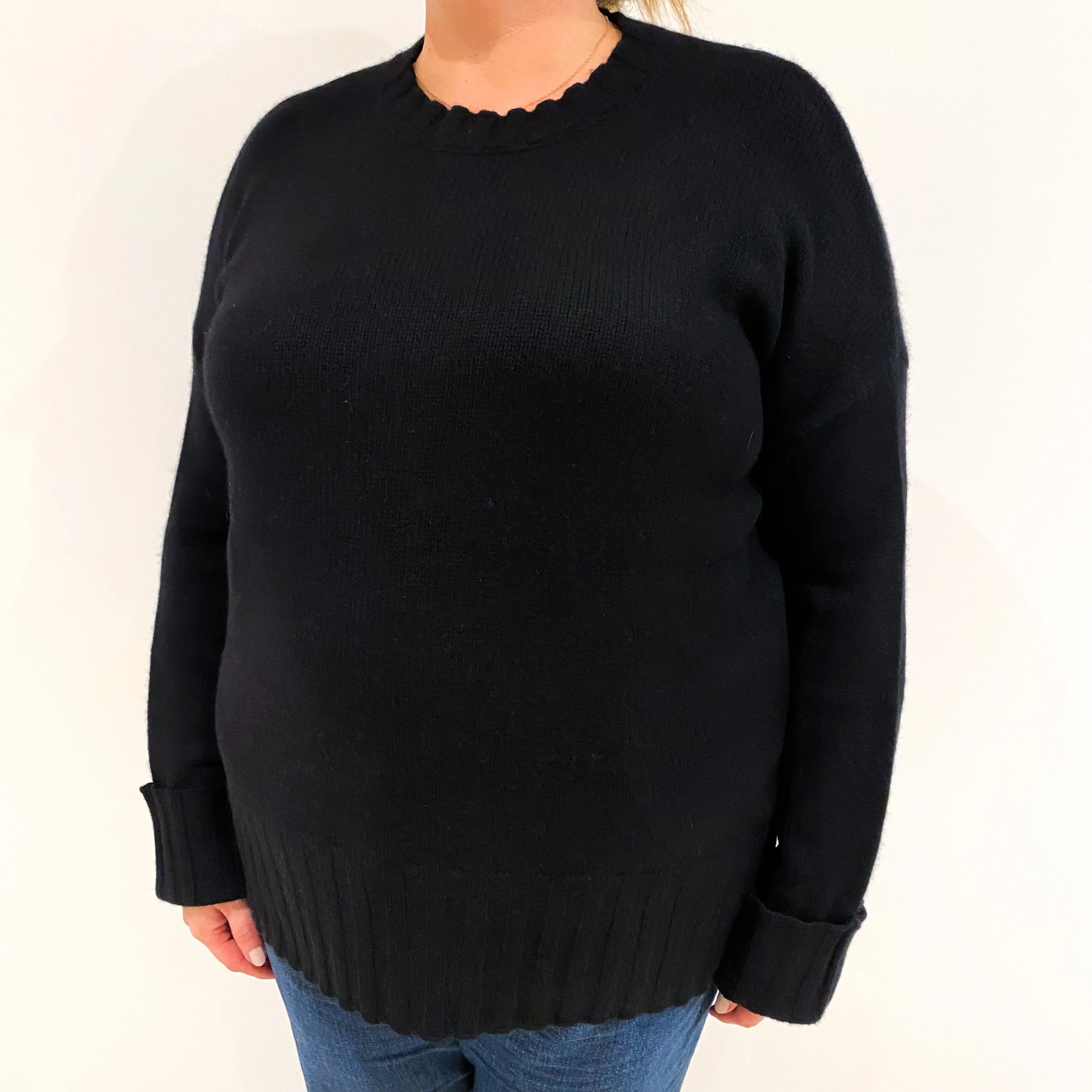 Black Heavy Knit Cashmere Crew Neck Jumper Extra Extra Large