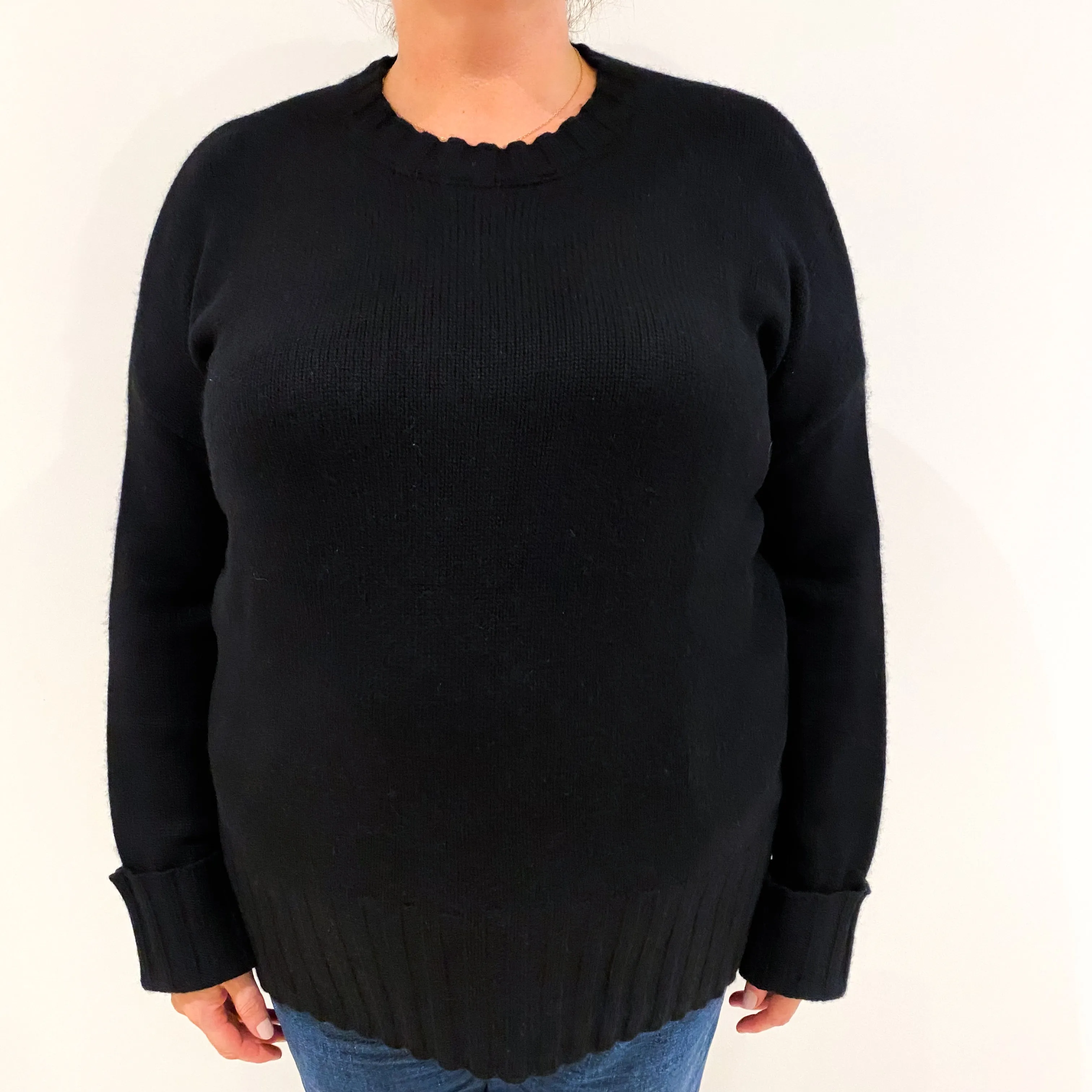 Black Heavy Knit Cashmere Crew Neck Jumper Extra Extra Large