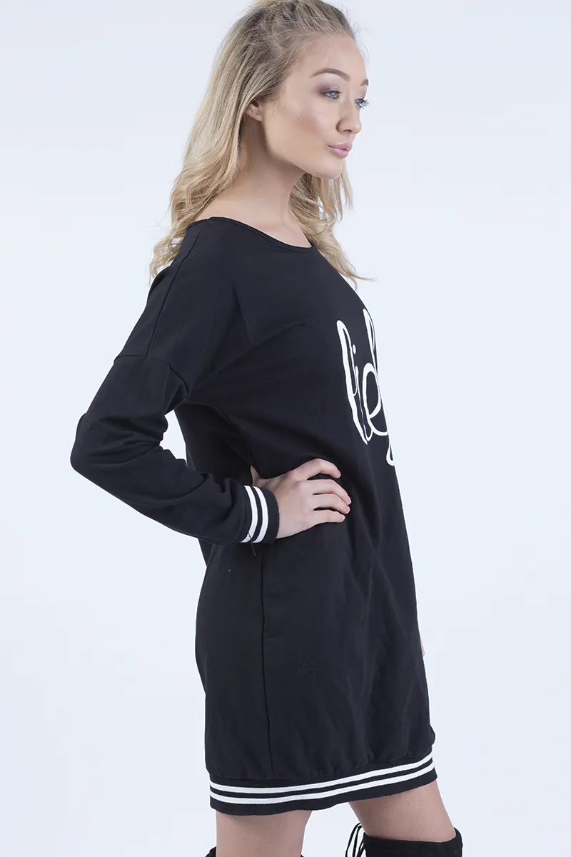 Black Lies Slogan Jumper Dress - Ellie