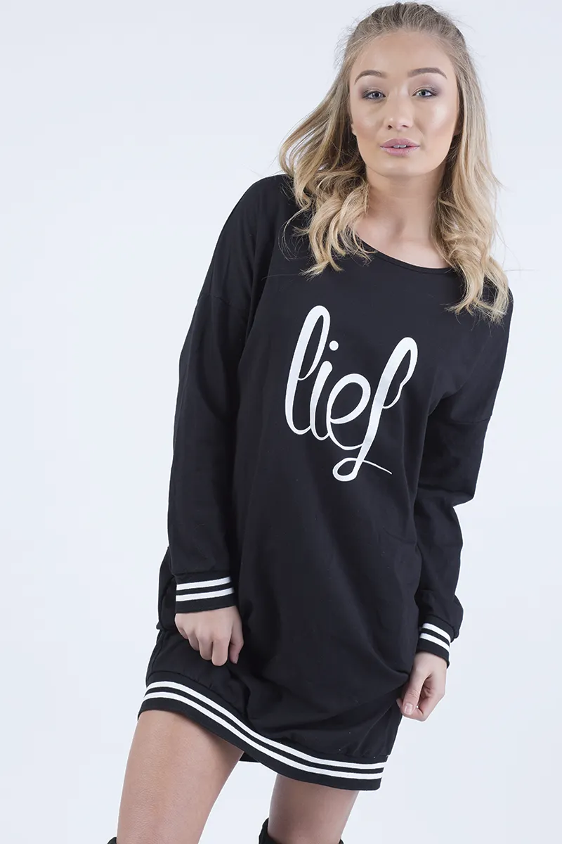 Black Lies Slogan Jumper Dress - Ellie