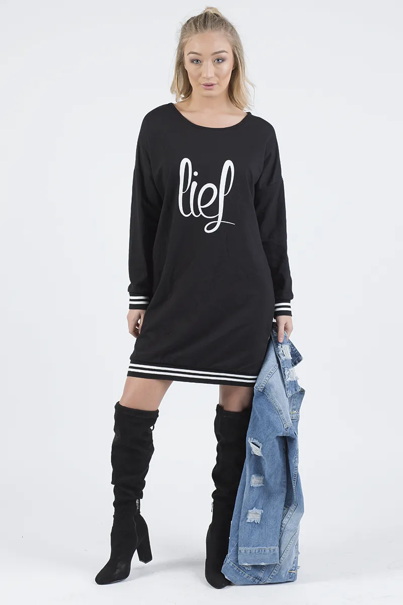 Black Lies Slogan Jumper Dress - Ellie