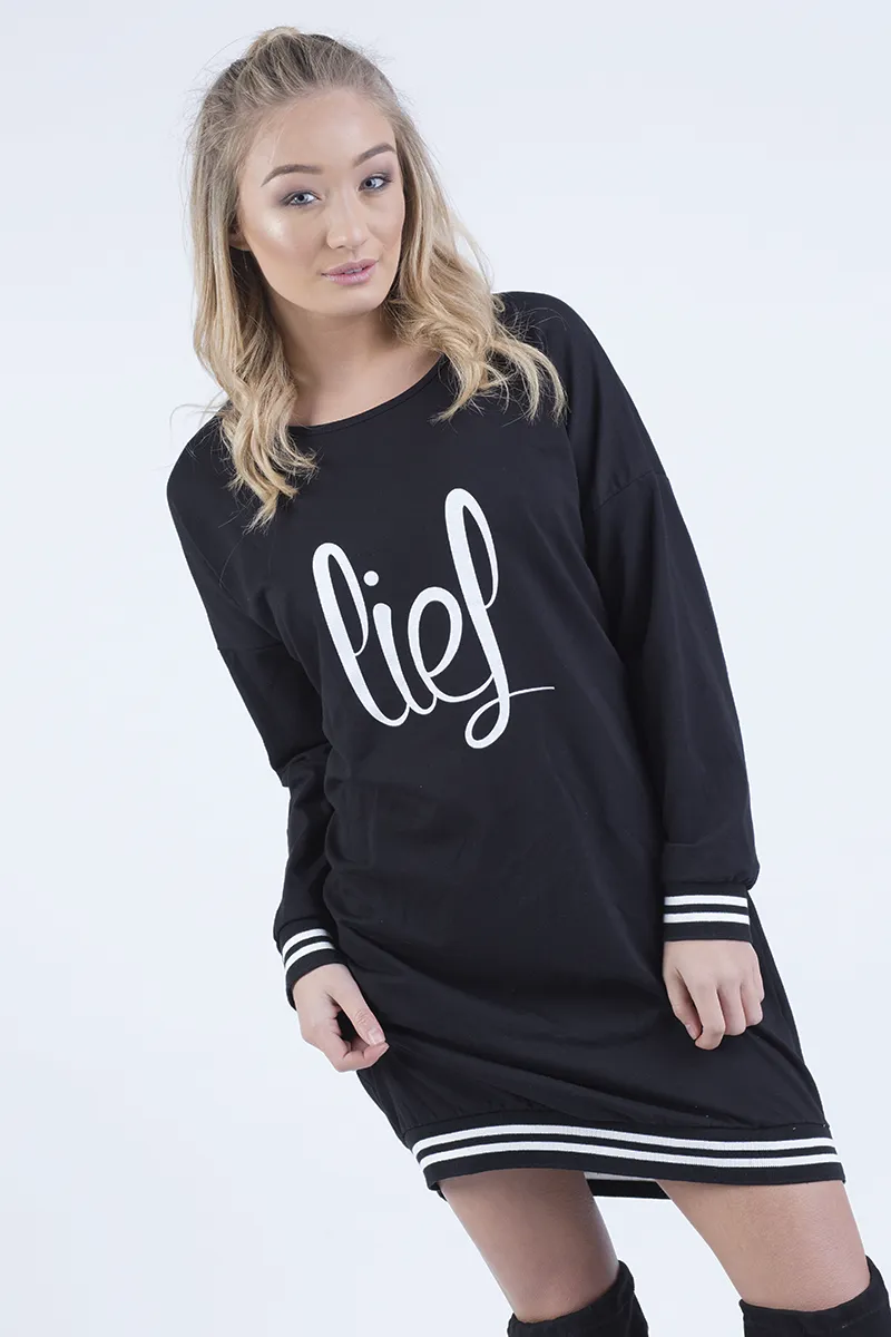 Black Lies Slogan Jumper Dress - Ellie