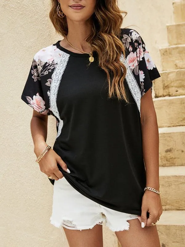 Blossom Breeze: Women's Elegant Floral Flutter Sleeve Top with Stylish Contrast Panel