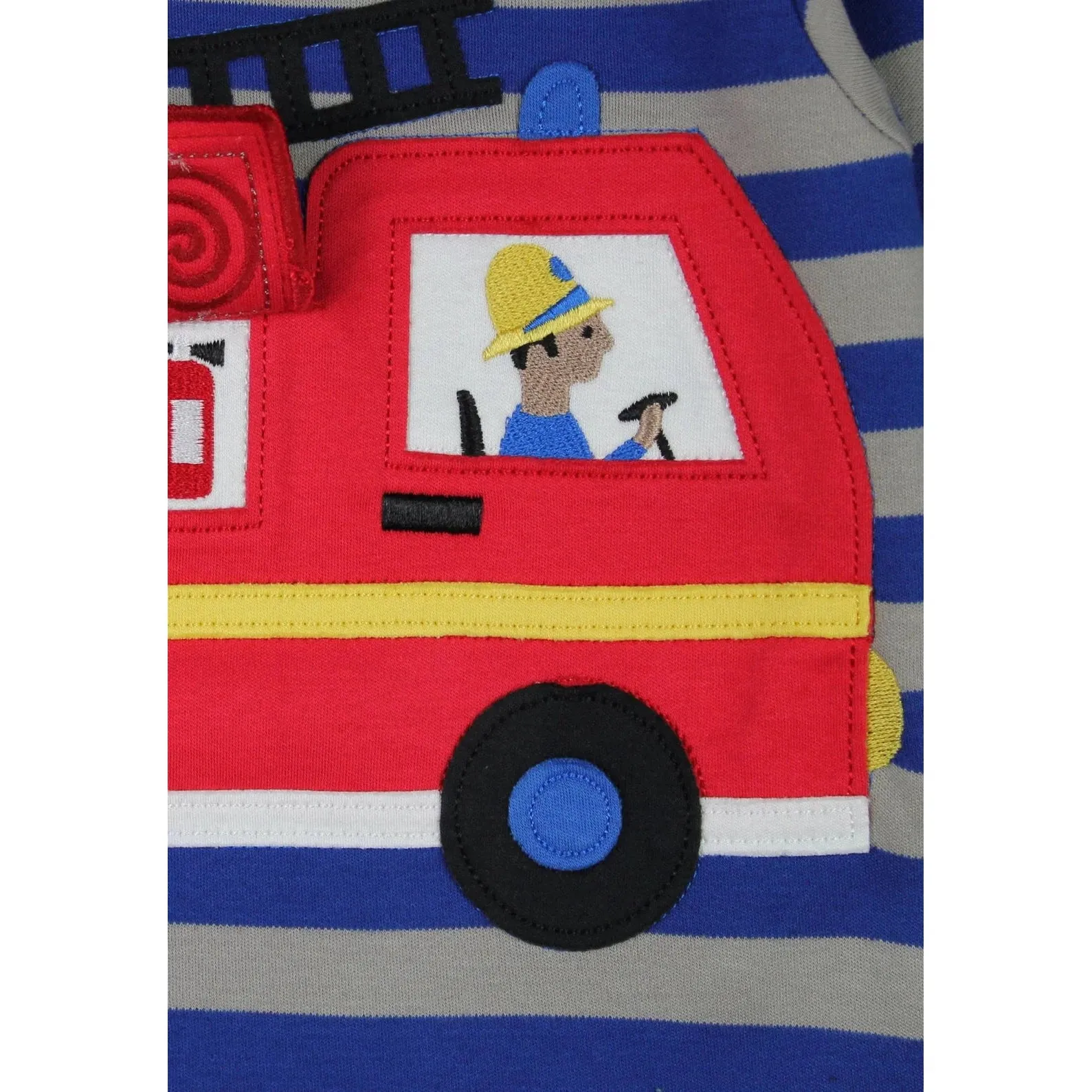 Blue Fire Engine Applique Long Sleeve Shirt