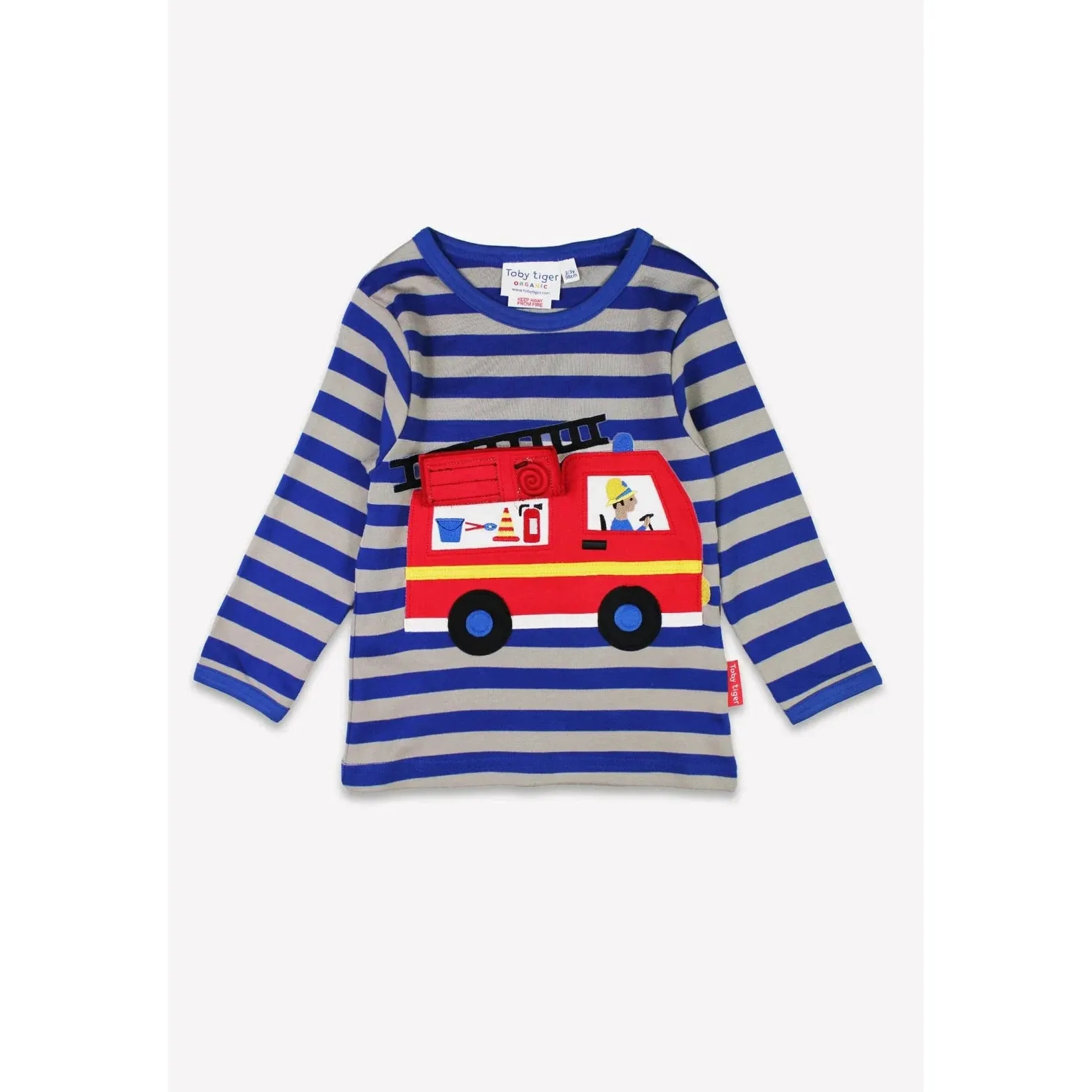 Blue Fire Engine Applique Long Sleeve Shirt