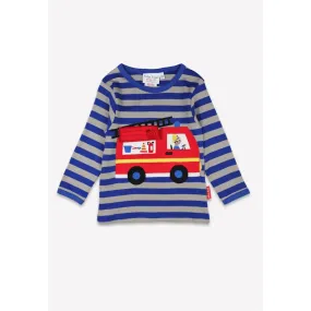 Blue Fire Engine Applique Long Sleeve Shirt