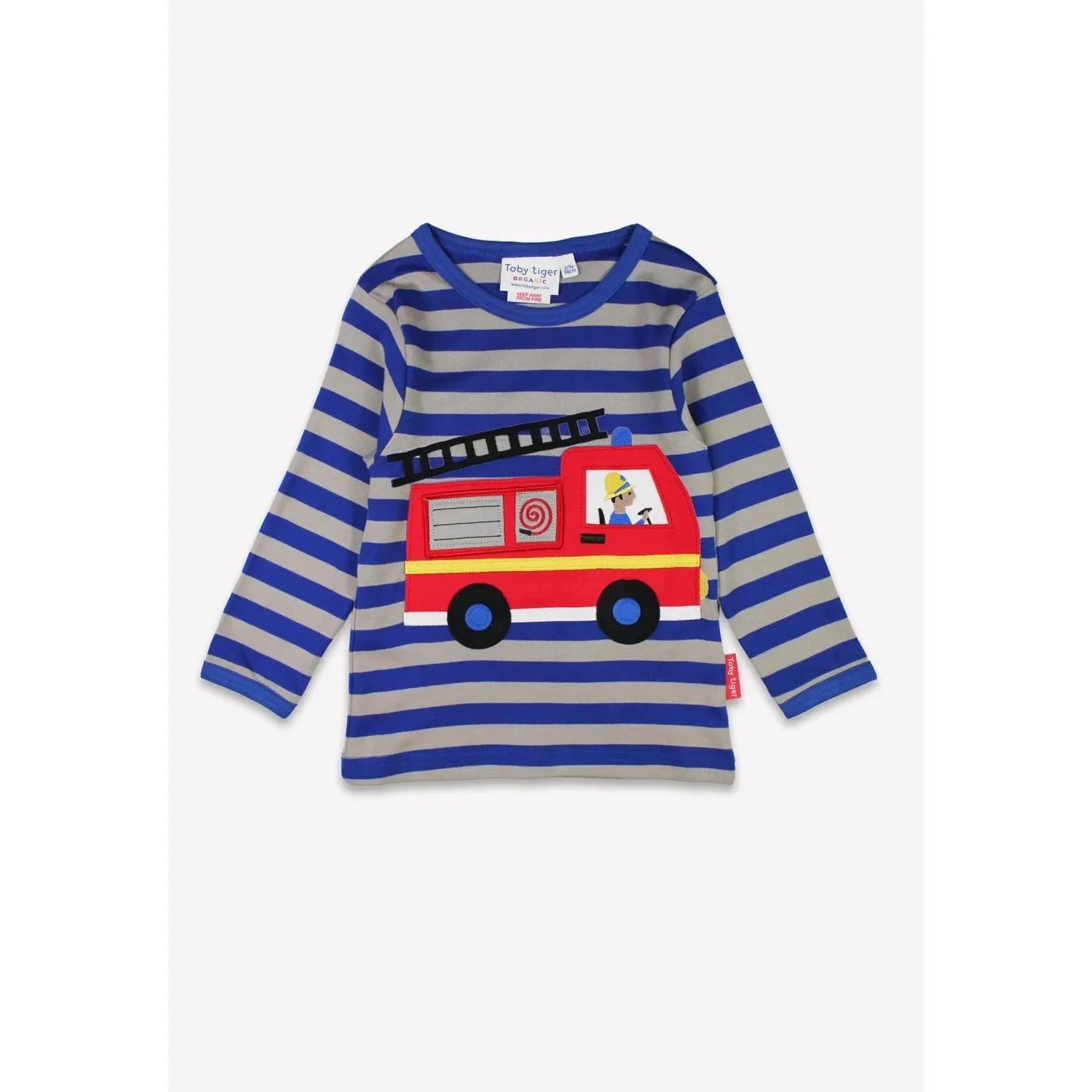 Blue Fire Engine Applique Long Sleeve Shirt