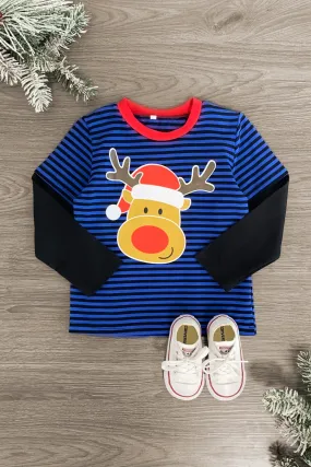 Blue Striped Rudolph Top