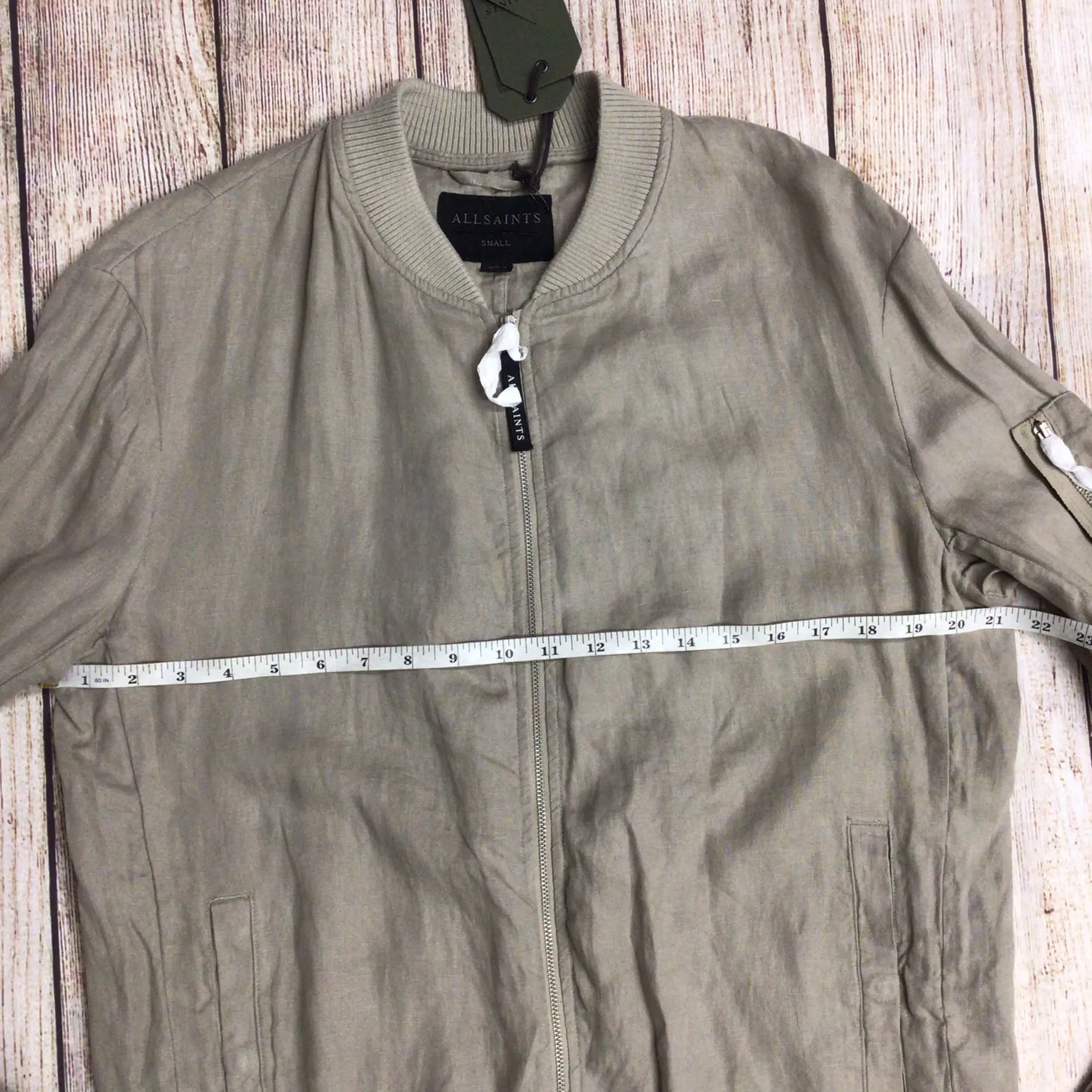 BNWT AllSaints Limestone Taupe 100% Linen Borra Bomber Jacket Size S