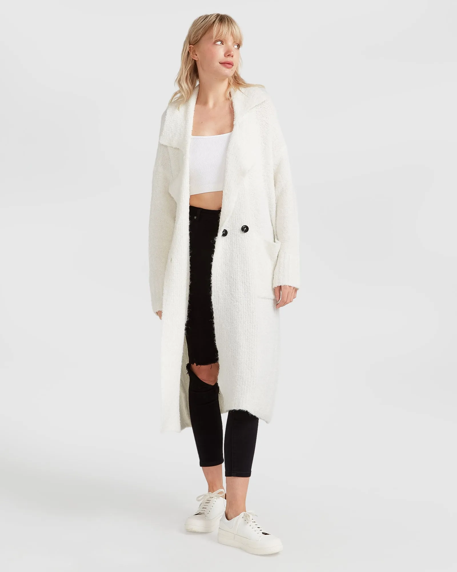 Born To Run Sustainable Sweater Coat - White