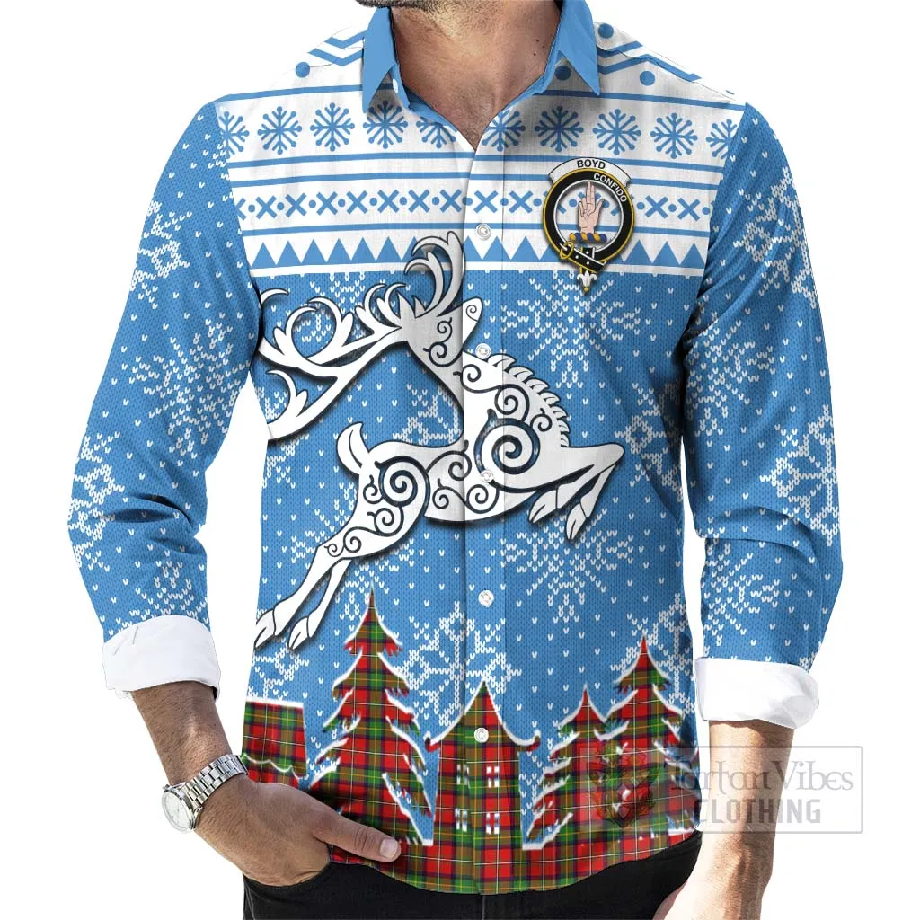 Boyd Clan Christmas Long Sleeve Button Shirt Celtic Reindeer Style